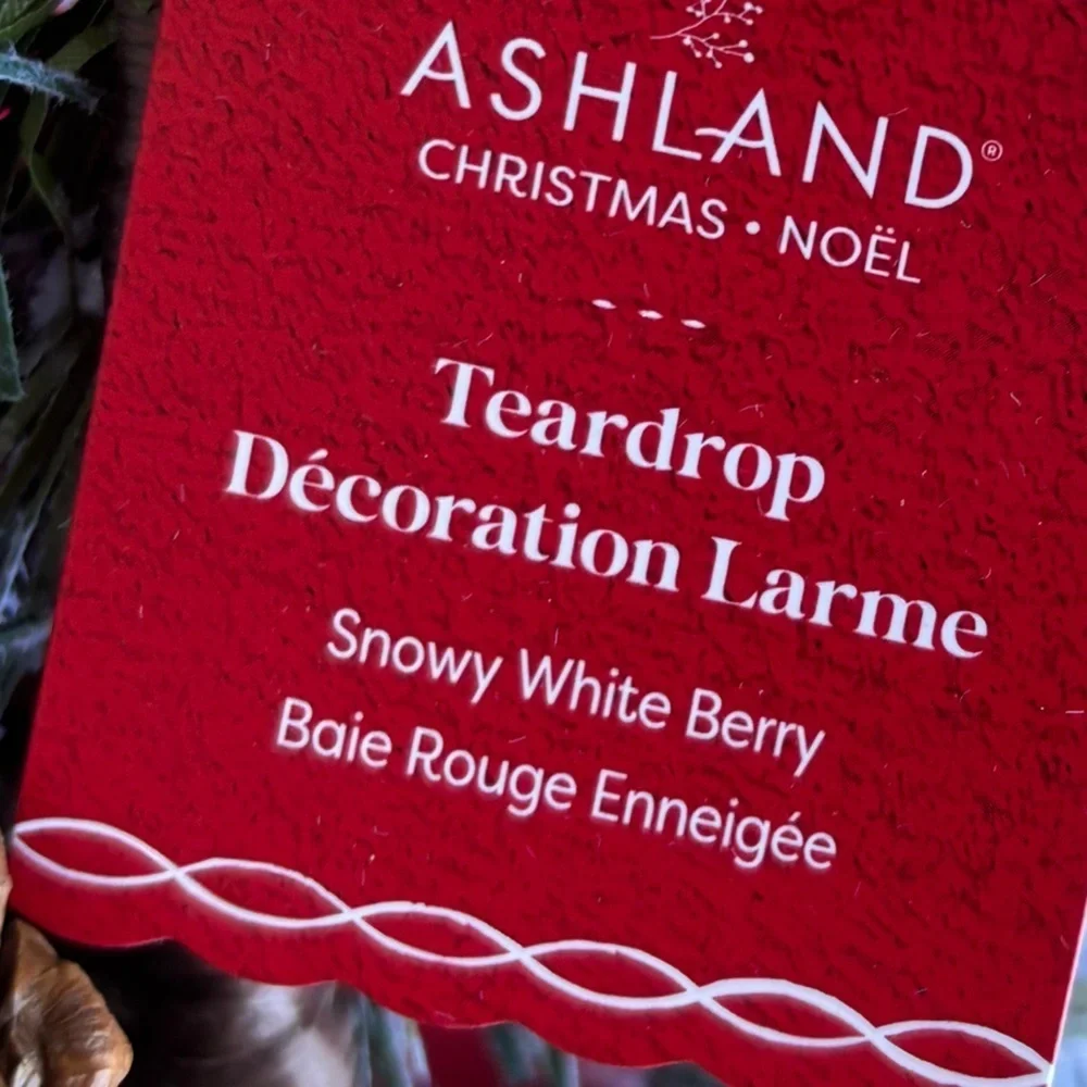 NWT Ashland snowy red berries teardrop Christmas Xmas decor